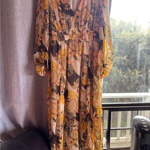 Jessica Simpson Yellow and Brown Floral Maxi Dress